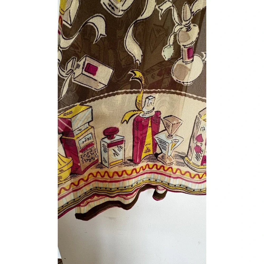 Vtg Sheer Kimono‎ Cardigan Perfume Print Boho Chic Open Front Duster Topper Glam